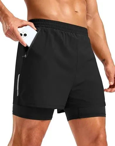 Pudolla Men's 7" 2-in-1 Quick-Dry Running Shorts w/ Liner & Zipper Pockets