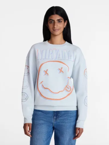 Nirvana Women's Smiley Crewneck Graphic Sweatshirt