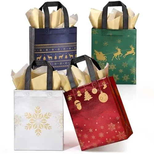 STYPOP 16-Pack 10" Medium Christmas Gift Bags with Tissue Paper
