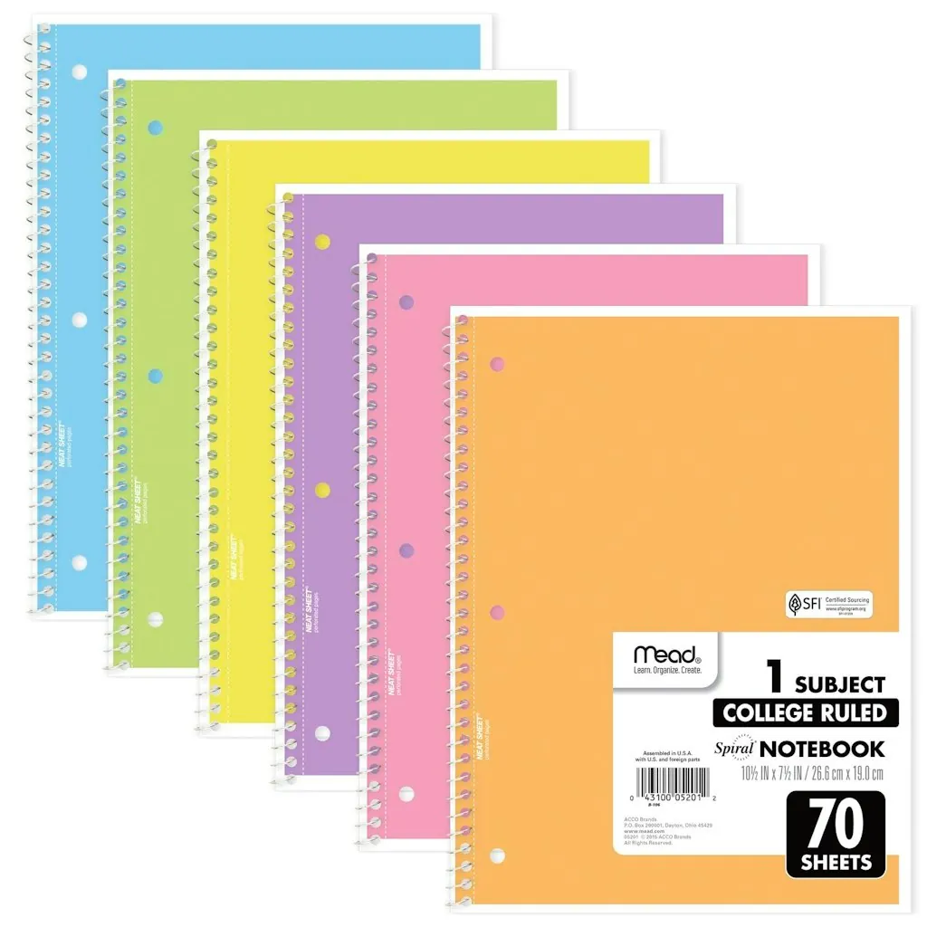 Mead College Ruled Spiral Notebooks 6-Pack