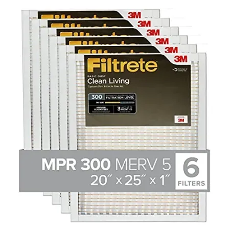 6-Pack Filtrete 20" x 25" Clean Living MPR 300 MERV 5 Air Filters