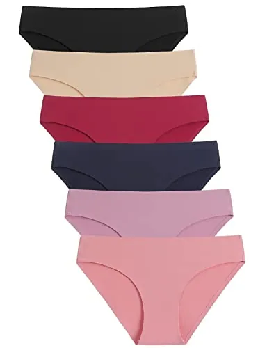 Caterlove Women's Seamless Underwear No Show Stretch Bikini Panties Silky Invisible Hipster 6-Pack