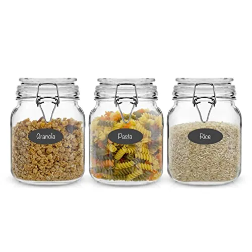JoyJolt Airtight Glass Jars with Lids 3-Pack 32-Oz