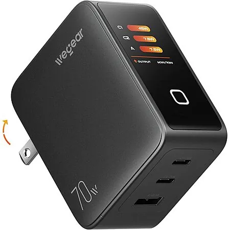 3-Port wegear 70W GaN III USB-C Charger Block w/ Smart Display & Touch