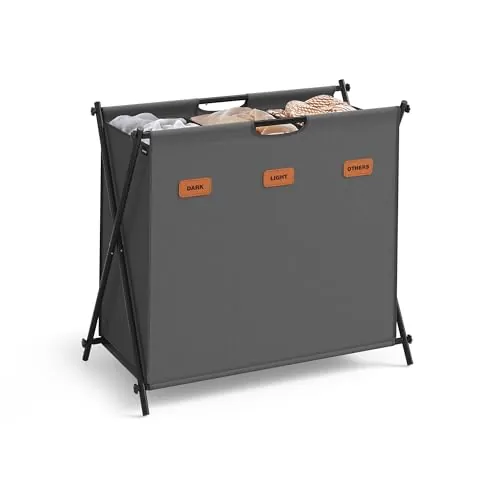 SONGMICS 35.7 Gal. 3 Sections Collapsible X-Frame Laundry Hamper