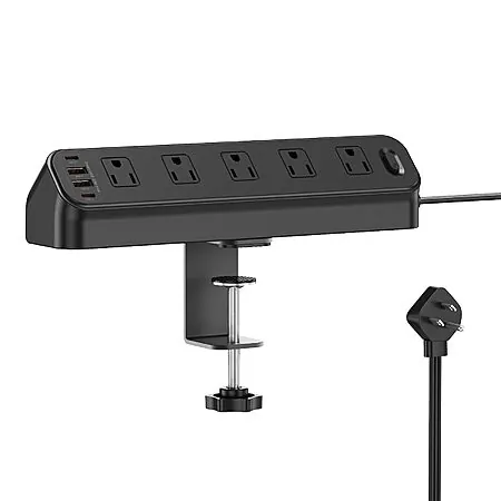 BEVA Desk Clamp Power Strip w/ 6' Cord, 10 Outlets, 2x USB-A & 2x USB-C