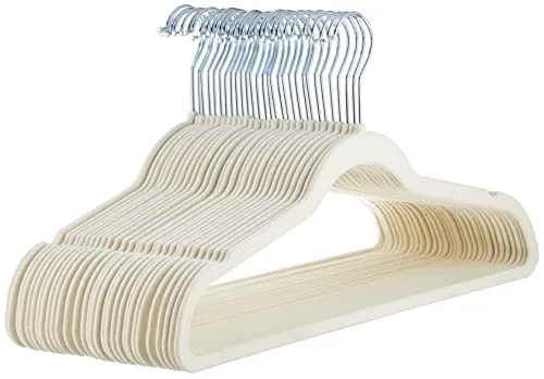 Amazon Basics Slim Velvet Clothes Hangers, Ivory/Beige, 30-Pack