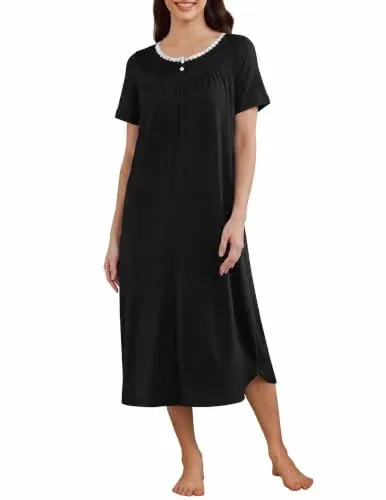 Ekouaer Long Nightgowns for Women Soft Sleep Dress Short Sleeve House Dress