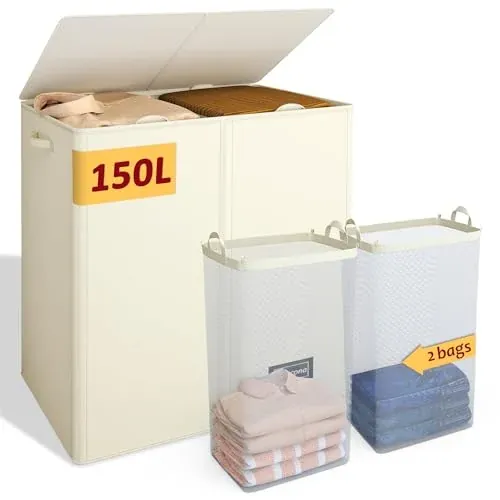 Vincona 150L 2-Section Large Laundry Hamper w/ 2 Removable Inner Bags