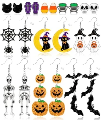 LUYI 11-Pair Halloween Earrings Set