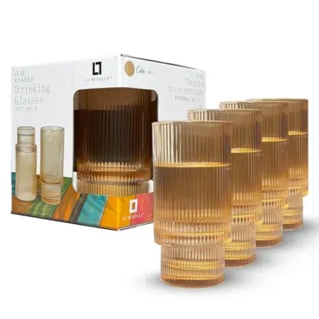 Set-of-4 LUMINELLE 15oz Ribbed Drinking Glasses