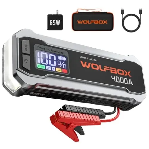 WOLFBOX 4000A 12V 24000mAh Portable Car Jump Starter with 65W Quick Charger