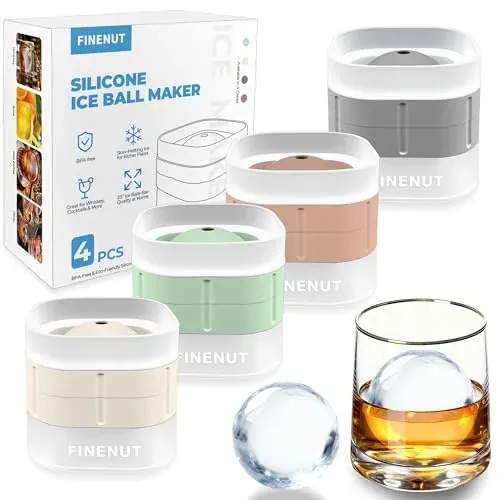 Silicone Ice Ball Mold with Lid 4-Pack, 2.5 Inch Large Sphere