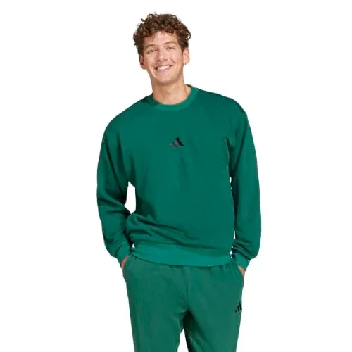 adidas Men's Essentials Feel Cozy Fleece Sportswear Sweatshirt, Collegiate Green/Black