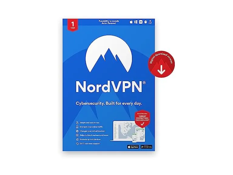 1-Year NordVPN VPN & Cybersecurity Subscription (10-Device; Digital)