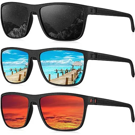 3-Pk Kaliyadi Men's Polarized UV400 Rectangle Sunglasses (various)