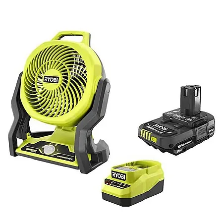 RYOBI ONE+ 18V Cordless Hybrid Whisper Series 7-1/2" Fan w/ 2.0 Ah Battery & Charger