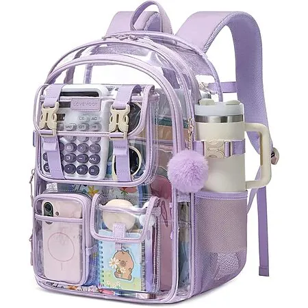 24L Lovevook Clear PVC School Backpack w/ Cup Holder & 15.6" Laptop Compartment