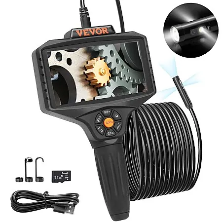 VEVOR Triple Lens Borescope Inspection Camera w/ 5" IPS Screen & Lights