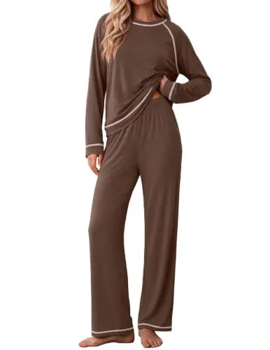 Ekouaer Womens Pajamas Long Sleeve Pjs Soft Loungewear 2 Piece Lounge Sets