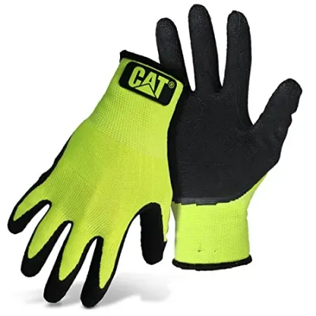 CAT Men's High-Vis Latex Coated Palm Work Gloves