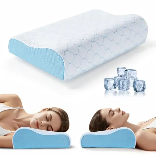 A-Pce Cervical Neck Pillow, Memory Foam, Contour Dual Height Blue