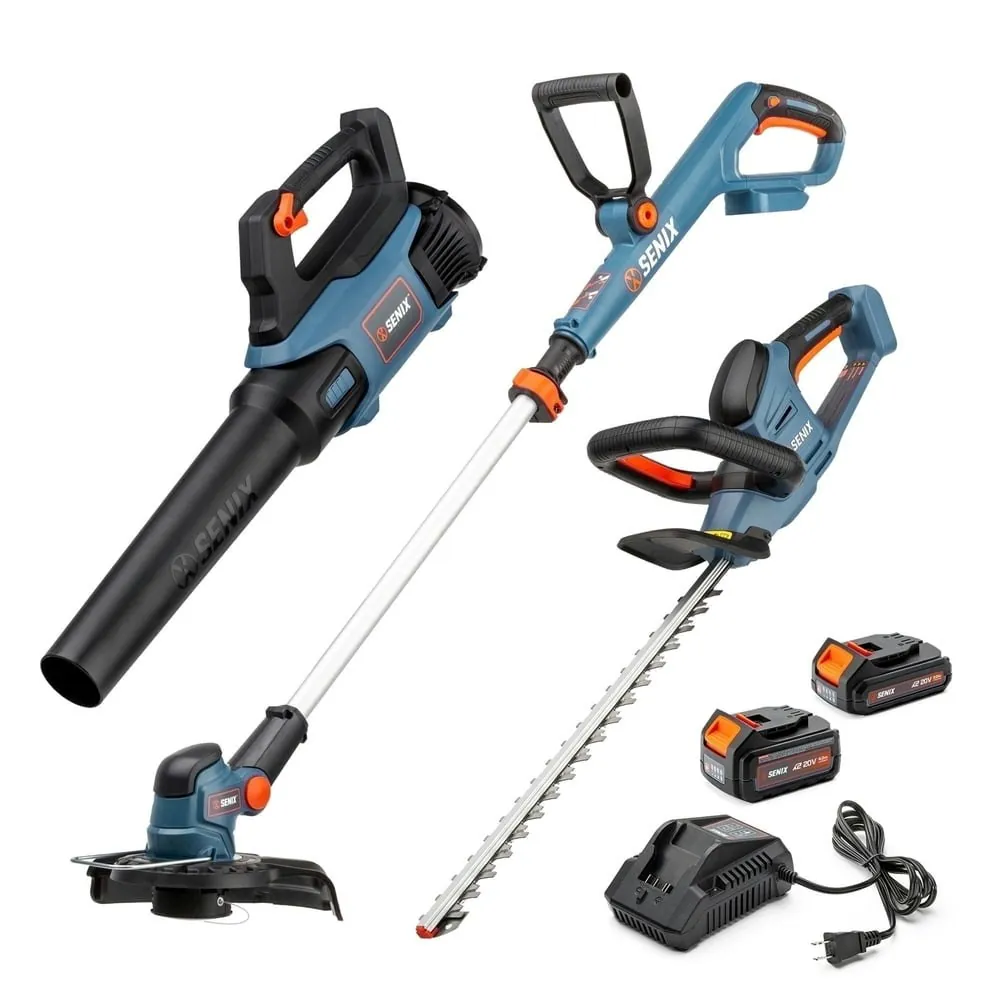 Senix 20V 10" String Trimmer, Leaf Blower, and 21" Hedge Trimmer Kit w/ Battery and Charger