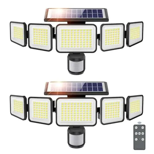 Omibee Solar Lights Outdoor 6000LM 236 LEDs 5 Heads 2-Pack