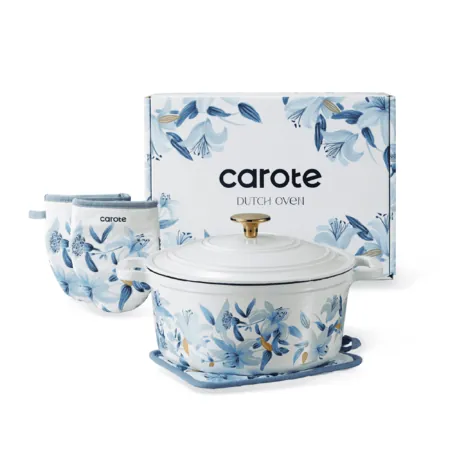 5-Qt CAROTE 9.5" Cast Iron Nonstick Dutch Oven w/ Dual Handles, Gloves & Pot Pad