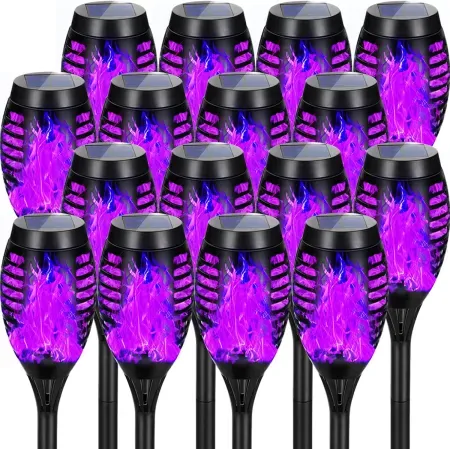 16-Pack AOUNQ Purple Halloween Outdoor Solar Lights with Flickering Flame