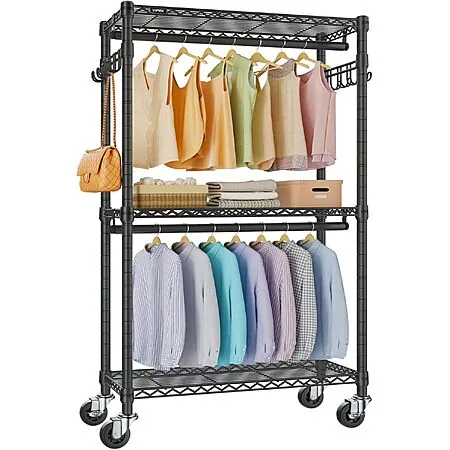VIPEK R2 Rolling Clothes Rack w/ Double Rods, Shelves & Locking Wheels
