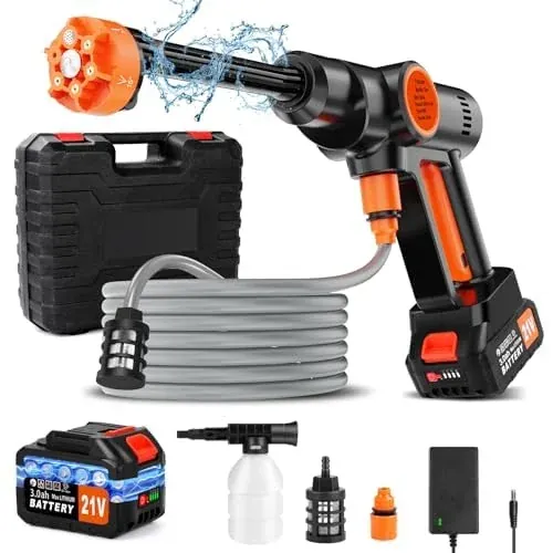 Cordless Pressure Washer with 6000mAh Battery, 6-in-1 Nozzle, and Foam Cannon
