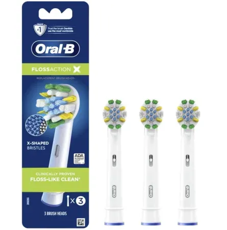 3-Ct Oral-B FlossAction Toothbrush Refill Brush Heads