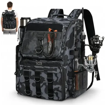 MGB 46L Fishing Tackle Backpack with 2 Rod Holders & YKK Zippers