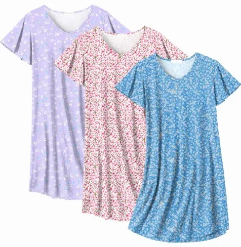 Ekouaer 3-Pack Cotton Nightgowns for Women