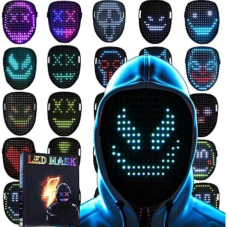 JDBMAOYE LED Rechargeable Gesture-Sensing Halloween Mask w/ 50 Patterns