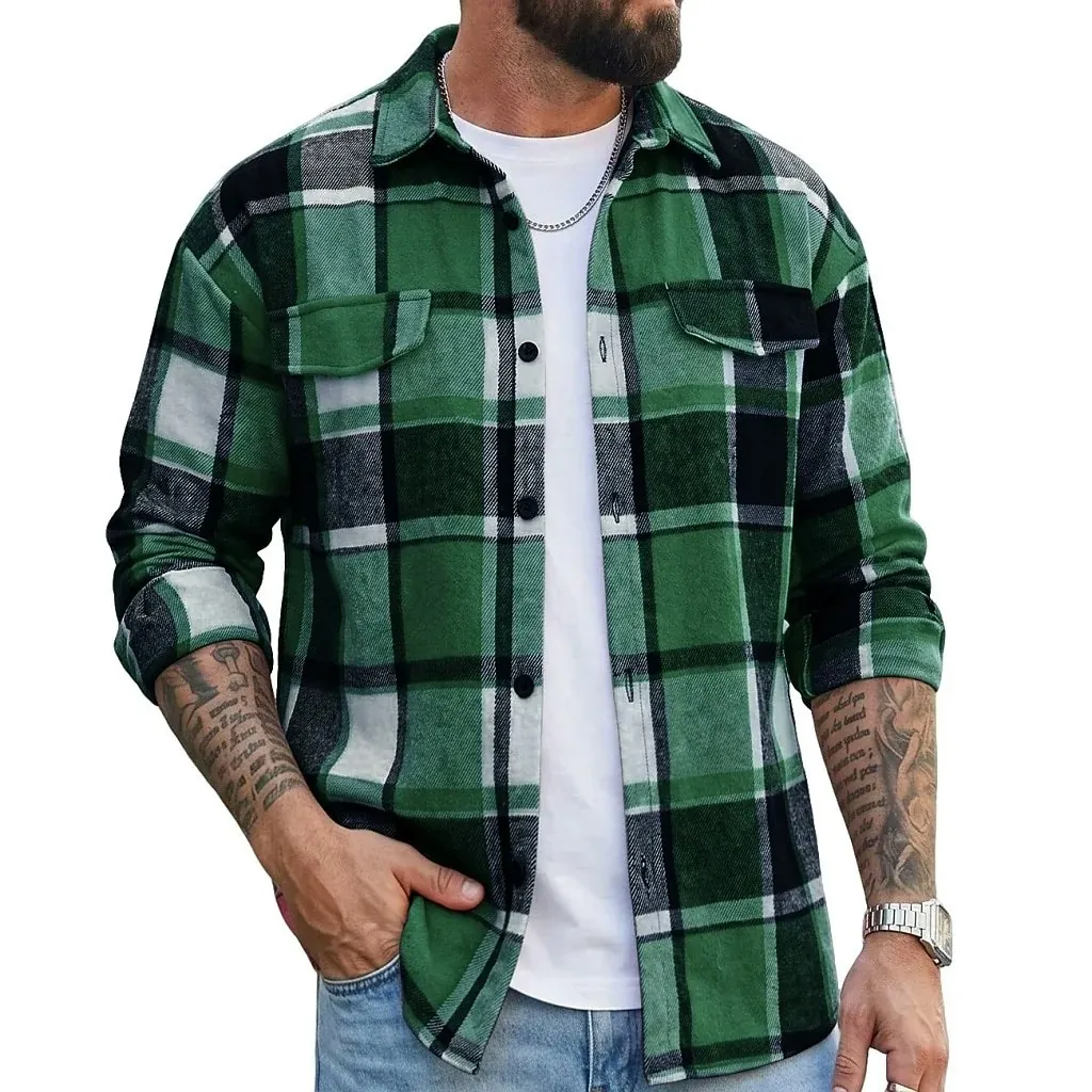 Men's Plaid Button-Up Flannel Shirt for 2