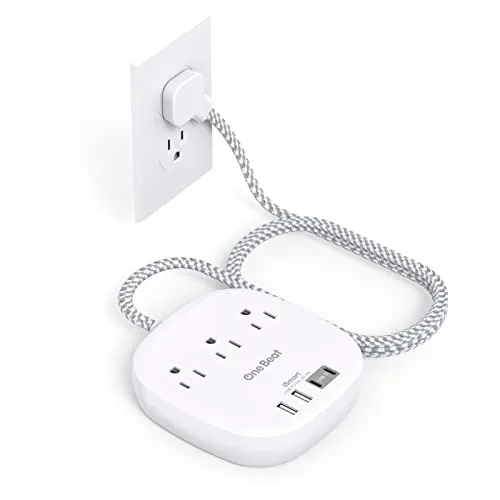 One Beat Flat Plug Power Strip 6 Ft Extension Cord 3 Outlets 4 USB Ports (2 USB C)