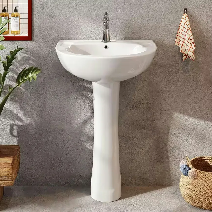 Hanikes Classic 20" Tall U-Shape Pedestal Bathroom Sink w/ Overflow