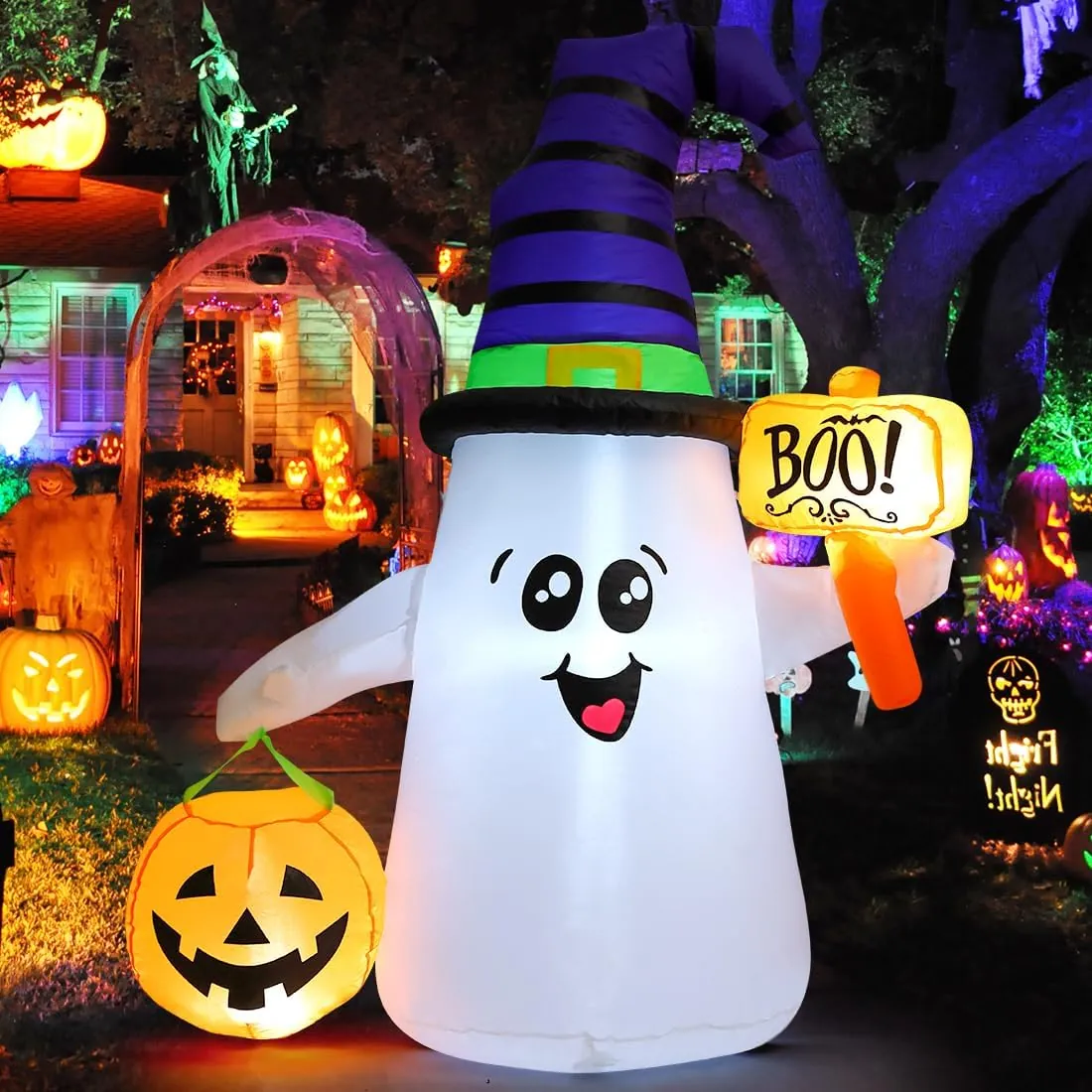 5′ Wizard Ghost w/ Pumpkin Inflatable