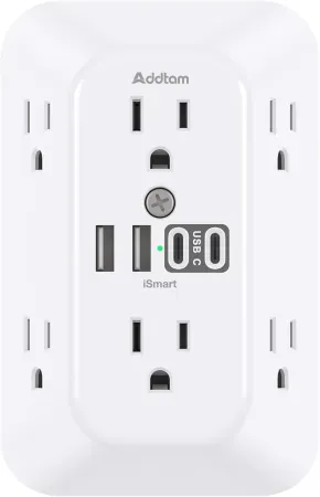 Addtam 6-Outlet Surge Protector Outlet Extender w/ 4 USB Ports