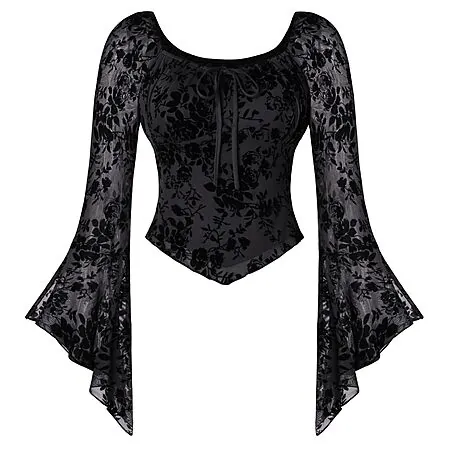 Scarlet Darkness Women Bell Long Sleeve Lace Top Gothic Mesh Shirt (various)
