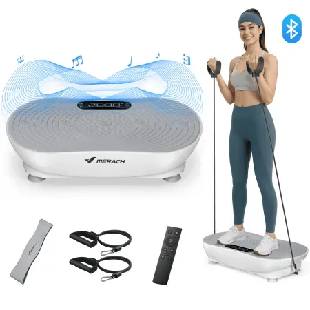 MERACH Bluetooth Vibration Plate Exercise Machine w/ Resistance Bands