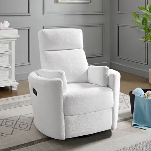 Soho Baby Nottingham Upholstered Glider Recliner Rocking Chair w/ 360° Swivel (Plush White)