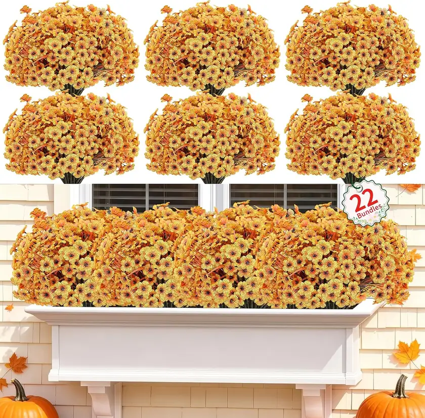 Powbrace Artificial Fall Flowers 22-Pack in Autumn Yellow