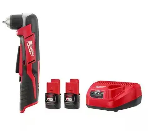 Milwaukee M12 12V Lithium-Ion Cordless 3/8 in. Right Angle Drill with M12 2.0 Ah Battery (2 Pack)