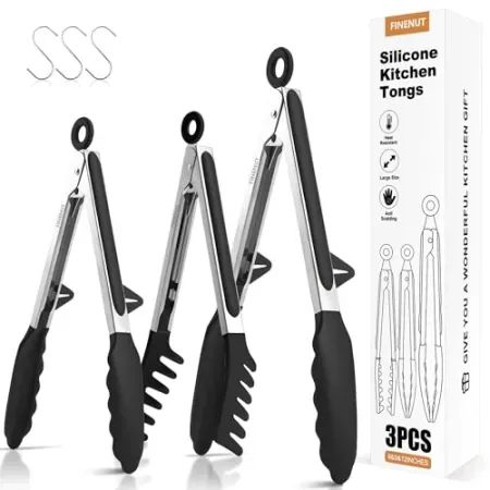 3-Piece FINENUT Stainless Steel & Silicone Kitchen Tongs Set