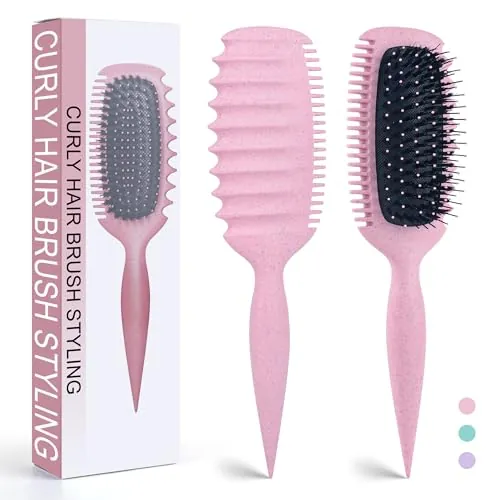 Curly Hair Brush Green Pink Purple