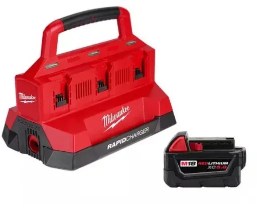 Milwaukee M18 18V Lithium-Ion PACKOUT 6-Port Rapid Charger with 5.0 Ah Battery