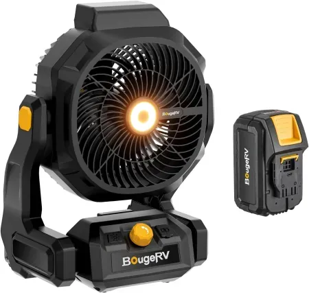 BougeRV AC/DC Portable Cordless Fan w/ 18V 144Wh Rechargeable Battery & LED Light